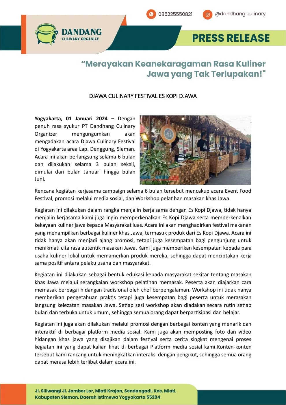 Halaman pertama Press Release Djawa Kopi