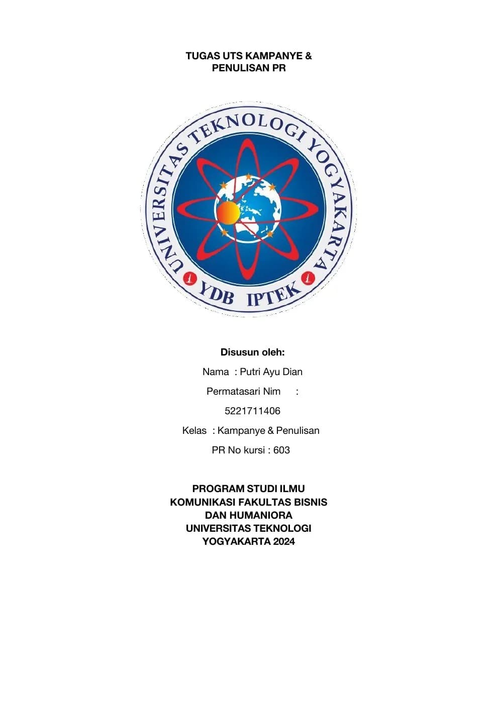 Halaman sampul tugas Kampanye & Penulisan PR